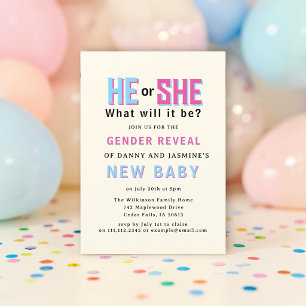 Retro He Or She Gender Reveal Invitation