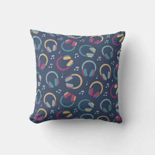 Retro Headphones and Music Notes Pattern Cushion