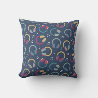 Retro Headphones and Music Notes Pattern Cushion