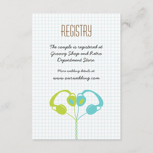 Retro Headphones Heart Music Wedding Red and Black Enclosure Card (Front)