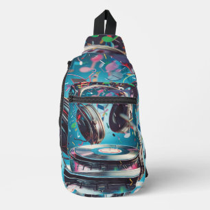 Retro Headphones & Vinyl Digital Art Sling Bag