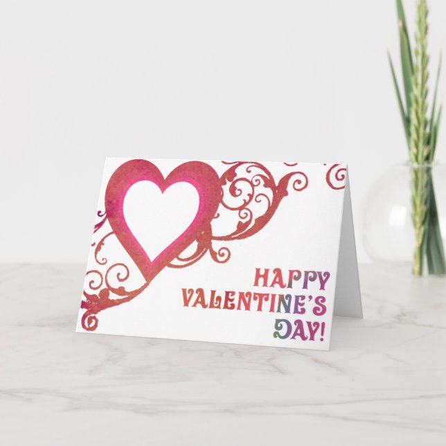 Retro Heart and Swirls Valentines Day Card (Front)