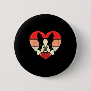 Retro Heart Boston Terrier Dog Vintage Valentine W 6 Cm Round Badge