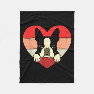 Retro Heart Boston Terrier Dog Vintage Valentine W Fleece Blanket