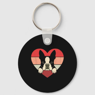 Retro Heart Boston Terrier Dog Vintage Valentine W Key Ring