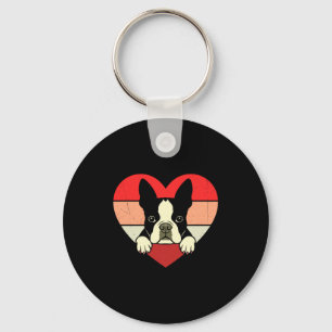Retro Heart Boston Terrier Dog Vintage Valentine W Key Ring