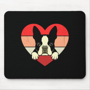 Retro Heart Boston Terrier Dog Vintage Valentine W Mouse Mat