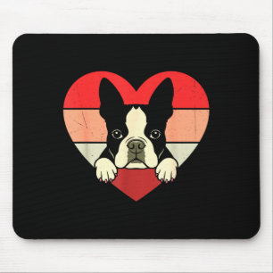 Retro Heart Boston Terrier Dog Vintage Valentine W Mouse Mat
