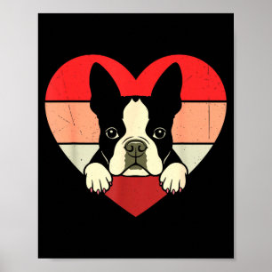 Retro Heart Boston Terrier Dog Vintage Valentine W Poster
