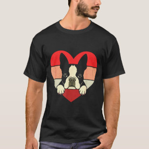 Retro Heart Boston Terrier Dog Vintage Valentine W T-Shirt
