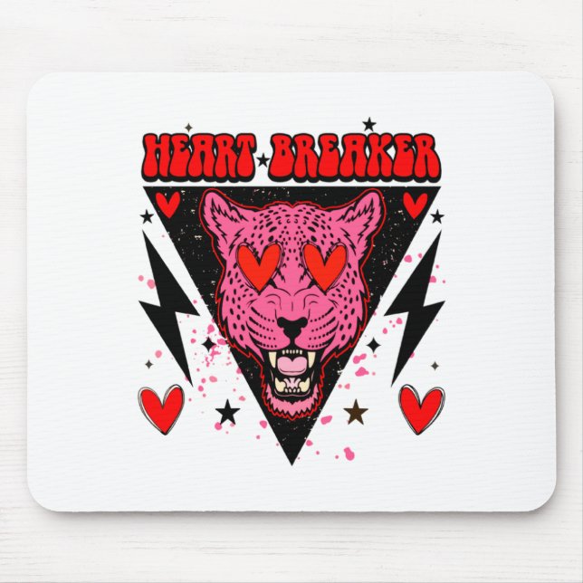 Retro Heart Breaker Valentines Day Tiger Love  Mouse Mat (Front)