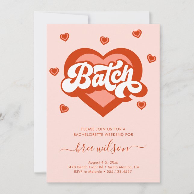 Retro Heart Bride Bachelorette Party  Invitation (Front)
