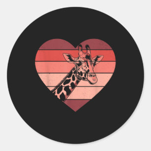 Retro Heart Giraffe Vintage Valentine Womens Mens Classic Round Sticker