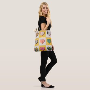 Retro Heart Grid Tote Bag