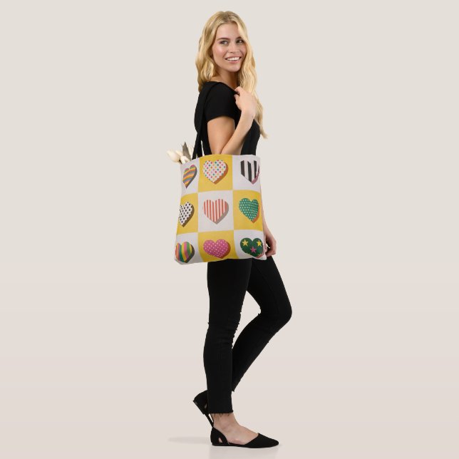 Retro Heart Grid Tote Bag (On Model)