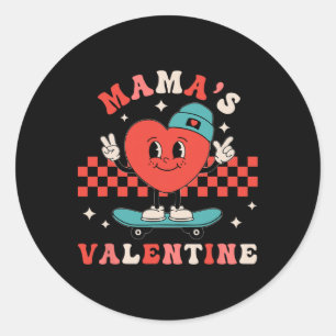 Retro Heart Mama's Valentine Mom For Boys Girls Ki Classic Round Sticker