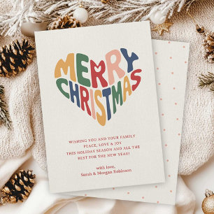 Retro Heart Merry Christmas Playful  Holiday Card