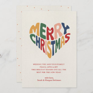 Retro Heart Merry Christmas Playful  Holiday Card