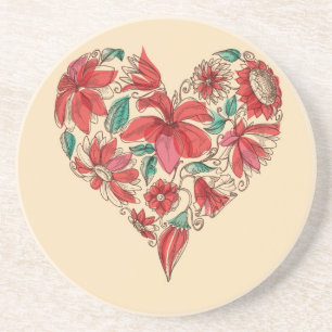 Retro heart of flowers love symbol coaster