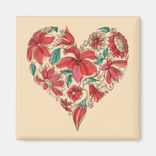 Retro heart of flowers love symbol magnet