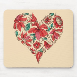Retro heart of flowers love symbol mouse mat
