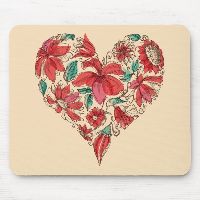 Retro heart of flowers love symbol mouse mat (Front)