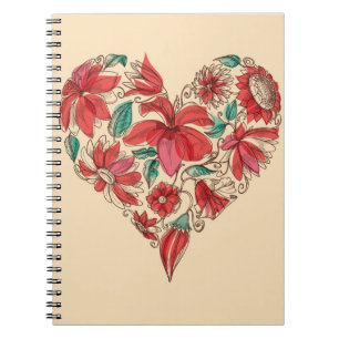 Retro heart of flowers love symbol notebook