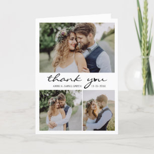 Retro Heart Script 4 Photo Collage Wedding Thank You Card