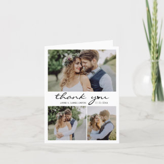 Retro Heart Script 4 Photo Collage Wedding Thank You Card