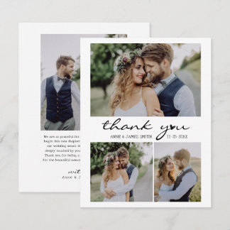 Retro Heart Script 4 Photo Collage Wedding Thank You Card