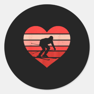 Retro heart skiing ski vintage valentine womens classic round sticker