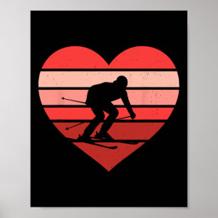 Retro Heart Skiing Ski Vintage Valentine Womens Me Poster