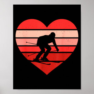 Retro heart skiing ski vintage valentine womens poster