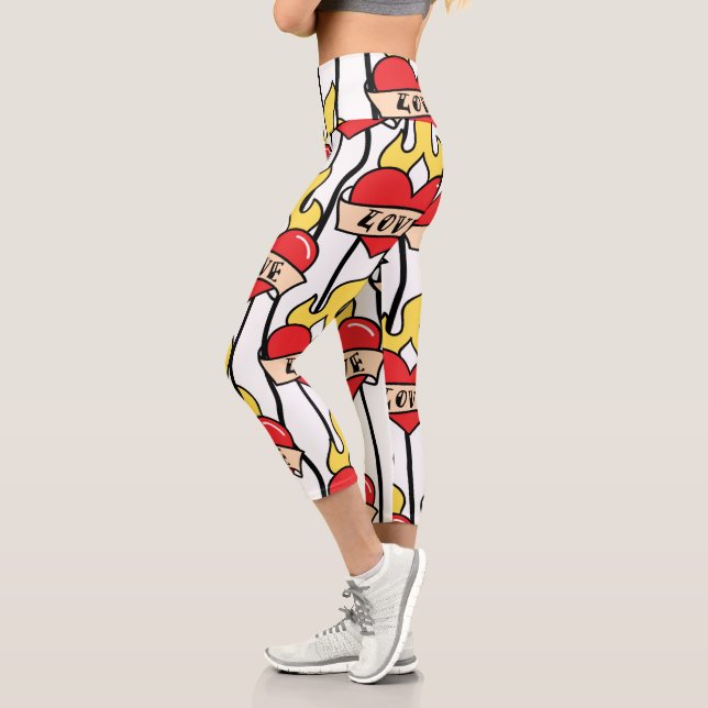 Retro Heart Tattoo Capri Leggings (Left)