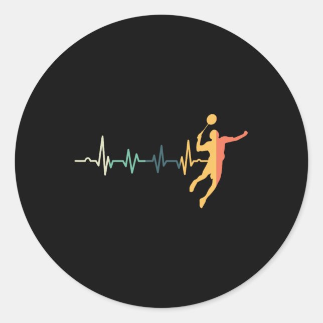 Retro Heartbeat Badminton Player Shuttle Trainer R Classic Round Sticker (Front)