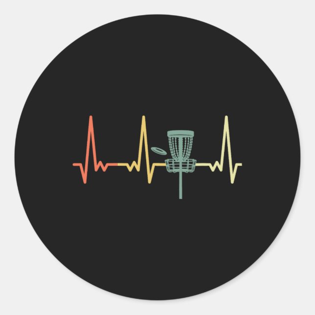 Retro Heartbeat Disc Golf  Classic Round Sticker (Front)