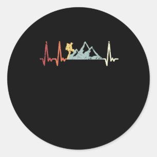 Retro heartbeat hiking climbing mountain pulse classic round sticker