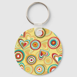 Retro Hearts And Circles Key Ring