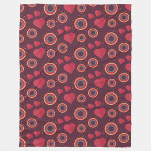 Retro Hearts and Circles Pattern Fleece Blanket