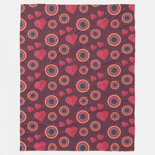 Retro Hearts and Circles Pattern Fleece Blanket (Front)