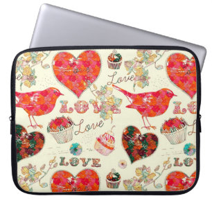 Retro Hearts Birds & Valentine's Day Elements Laptop Sleeve
