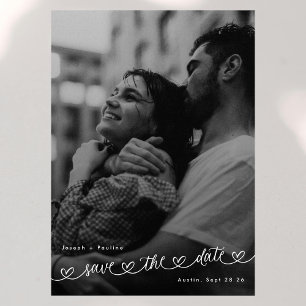 Retro Hearts Black White Photo Modern Wedding Save The Date