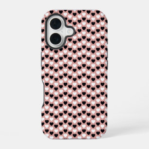 Retro Hearts Pink Black & White iPhone 16 Case