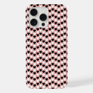 Retro Hearts Pink Black & White iPhone 15 Pro Max Case