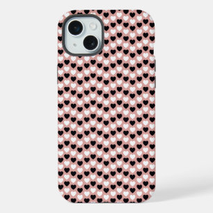 Retro Hearts Pink Black & White iPhone 15 Plus Case
