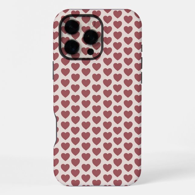 Retro Hearts Pink Burgundy Y2K Style iPhone Case (Back)