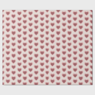 Retro Hearts Pink Burgundy Y2K Style Wrapping Paper