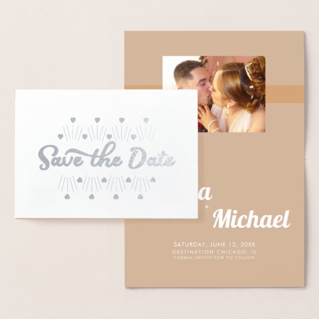 Retro Hearts Save the Date Photo Foil Card (Display)