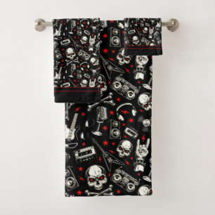 Retro Heavy Metal Pattern Bath Towel Set