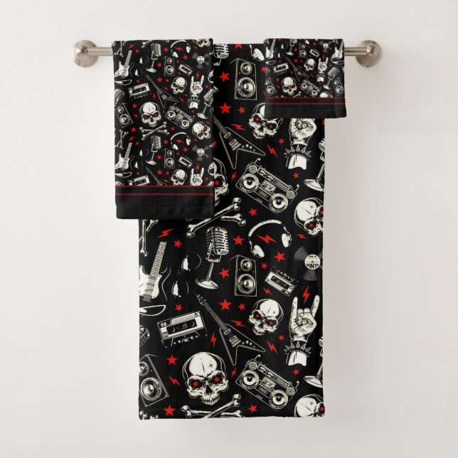 Retro Heavy Metal Pattern Bath Towel Set (Insitu)